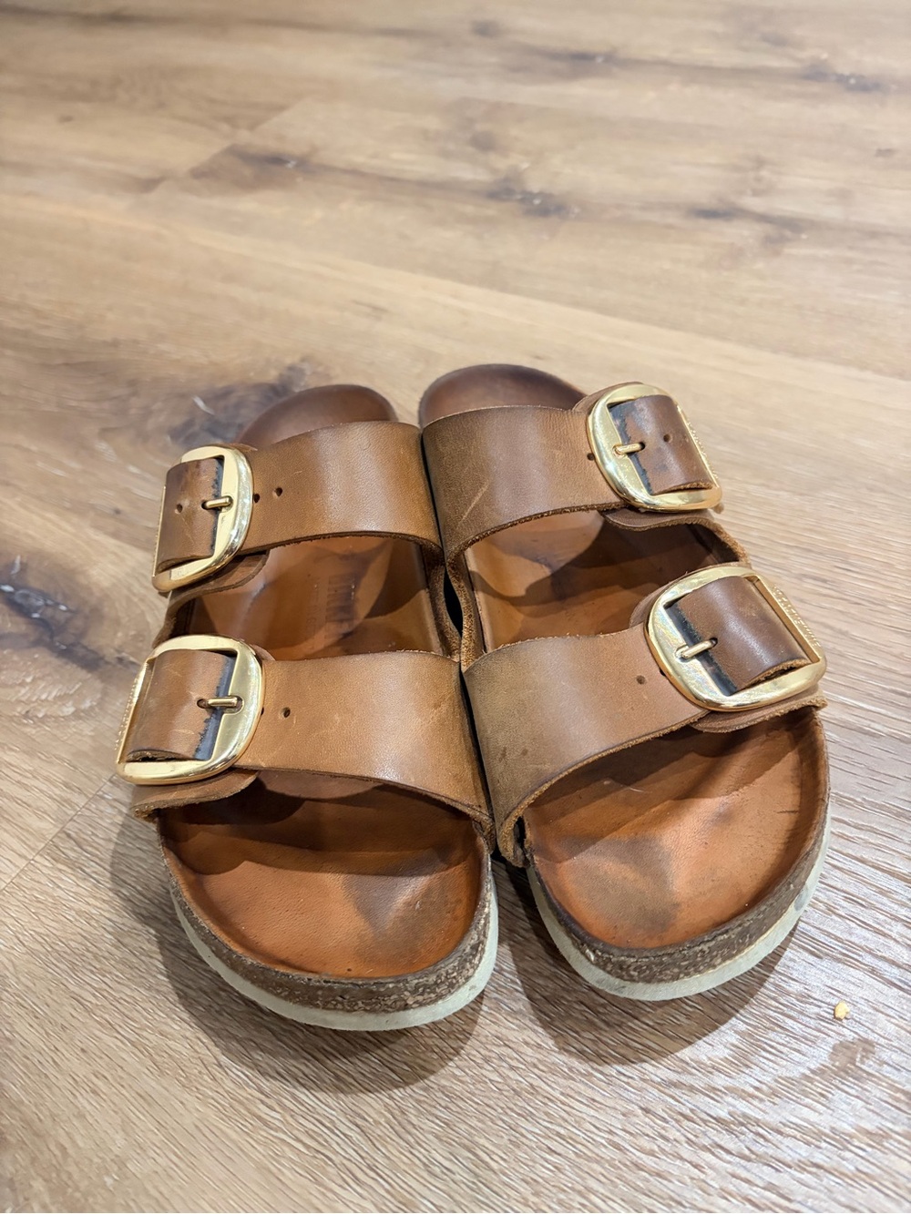 Birkenstock Brown Double-Buckle Leather Slide Sandals - Picture 3 of 5